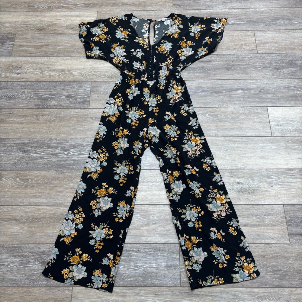 American Eagle Romper Sz XS Black Floral Jumpsuit Cottagecore Prairie Boho